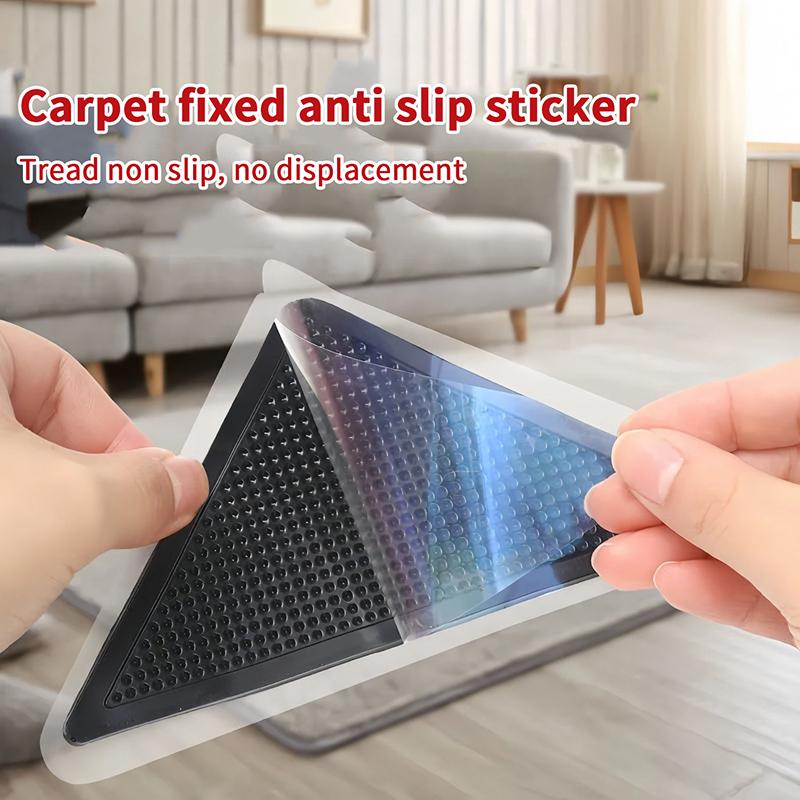 4/8 Buc. Autocolante Triunghiulare Antiderapante pentru Covor pentru Podea de Gresie, Colțuri de Covor, Lavabile și Reutilizabile, Paduri Fixe Nano Antiderapante