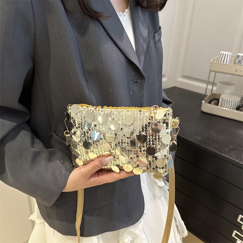 Fashion Popular Sequins Mobile Phone Small Square Bag Women's New Niche Design Shoulder Bag Mini Bag