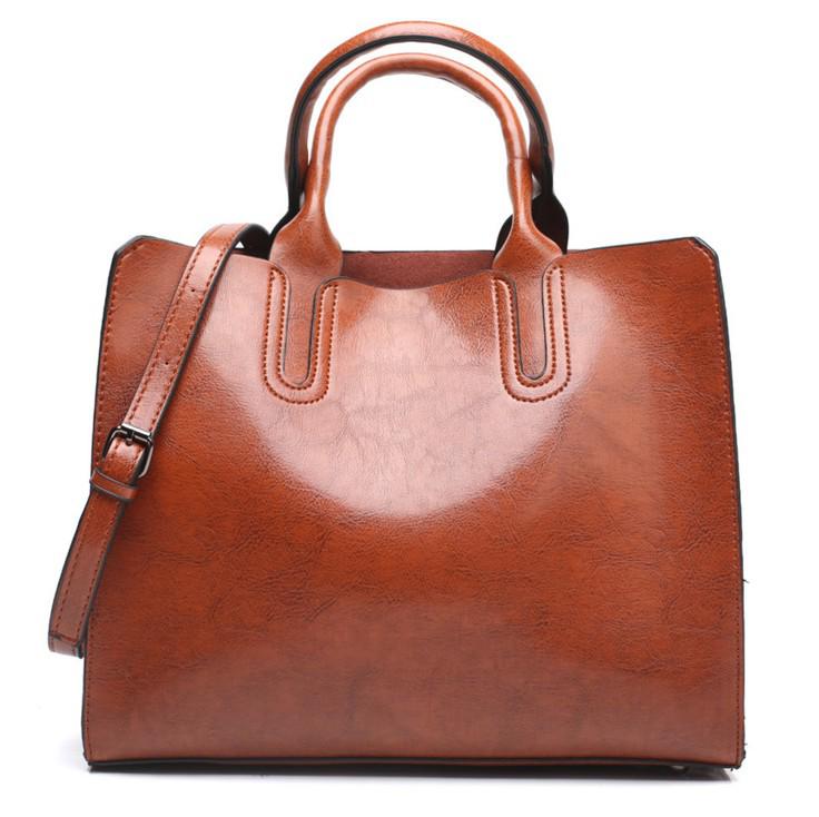 2024 New European & American Fashion Women's Oil Leather Handbag - Simple Versatile Shoulder & Crossbody Bag