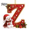 Indoor Holiday Decorations Cute Snowman Letter Christmas Ornament, 2D Flat Personalized A-Z Alphabet Gifts for Family Friends Acrylic Hanging Pendant