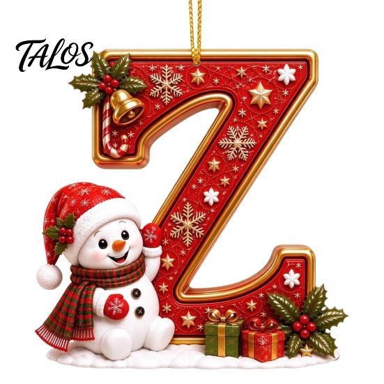 Indoor Holiday Decorations Cute Snowman Letter Christmas Ornament, 2D Flat Personalized A-Z Alphabet Gifts for Family Friends Acrylic Hanging Pendant