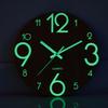 Round Luminous Wall Clock Glow In Dark Wooden Silent NonTicking Modern Style for Bedroom Decor