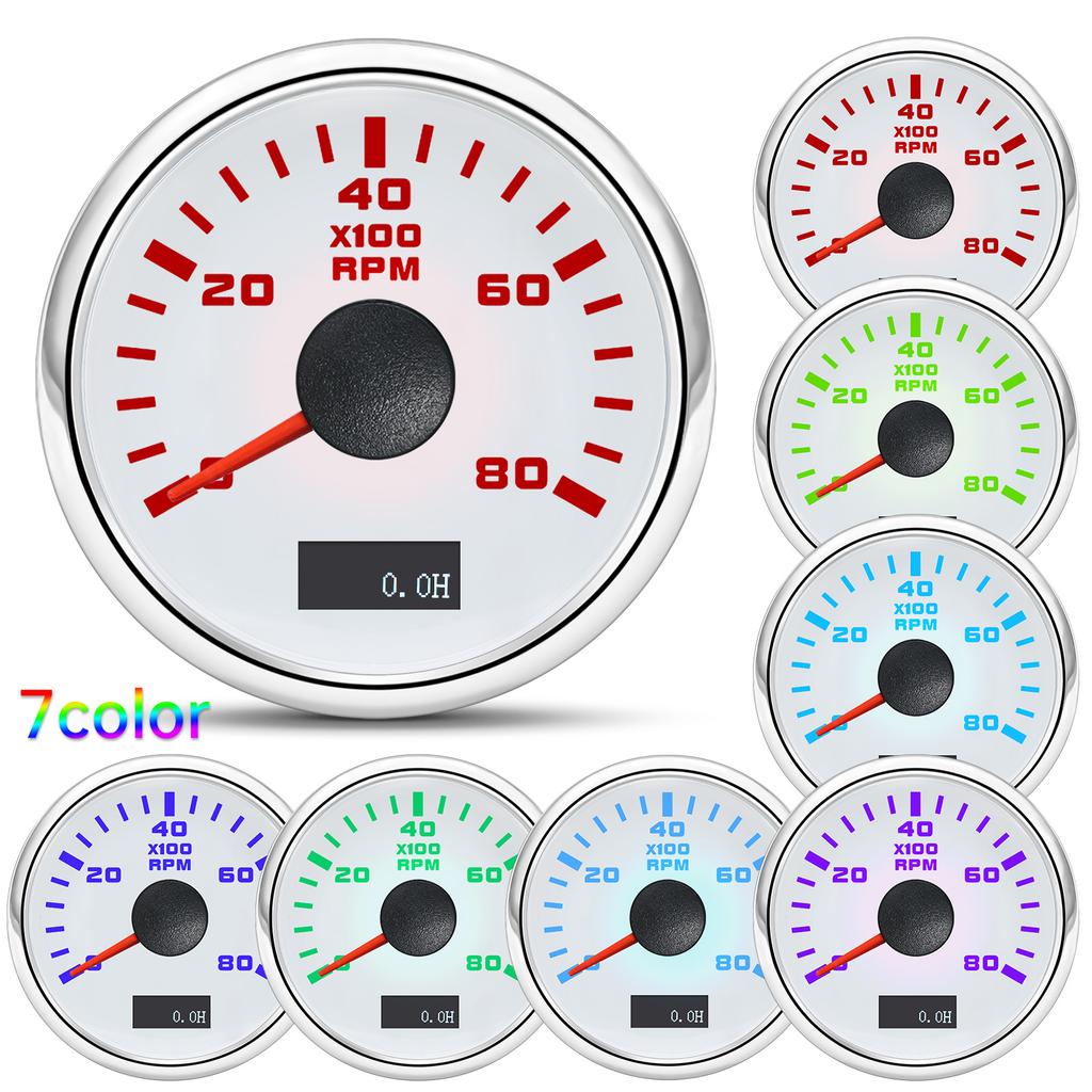 Waterproof 2" 52mm Tachometer With 7 Color Backlight 3000/4000/6000/7000/8000 RPM Tacho Gauge For Marine Car Truck 9-32V