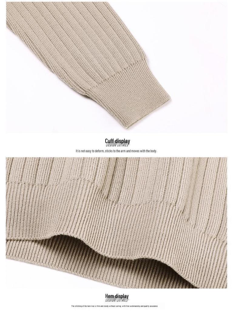 Autumn Winter 2025 Versatile Men's Knit Pullover Sweater - Long Sleeve Lapel Style for Casual Business Fashion