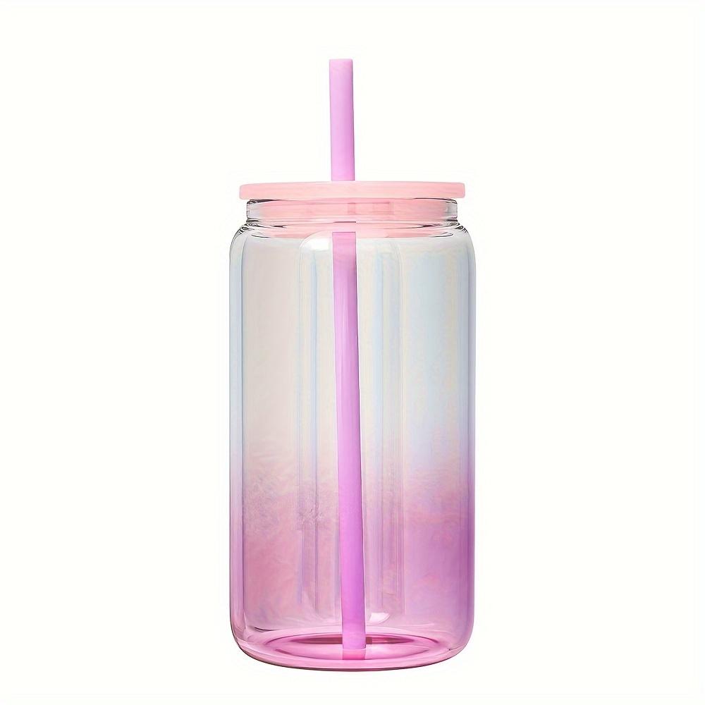 1 Stück 16oz (480ml) Mason Cups Glasbecher mit Farbverlauf, Deckel und Strohhalm, wiederverwendbarer Becher für Eiskaffee, Smoothies oder Boba-Becher
