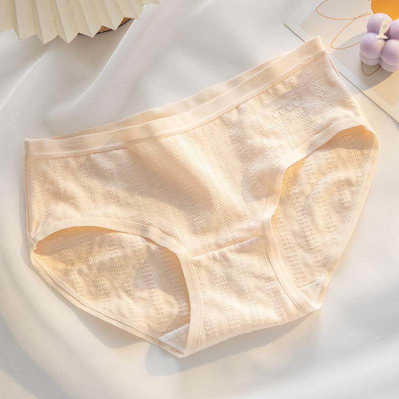 Women Girls Pure Cotton Mid Waist Breathable Antibacterial Solid Brief Underwear