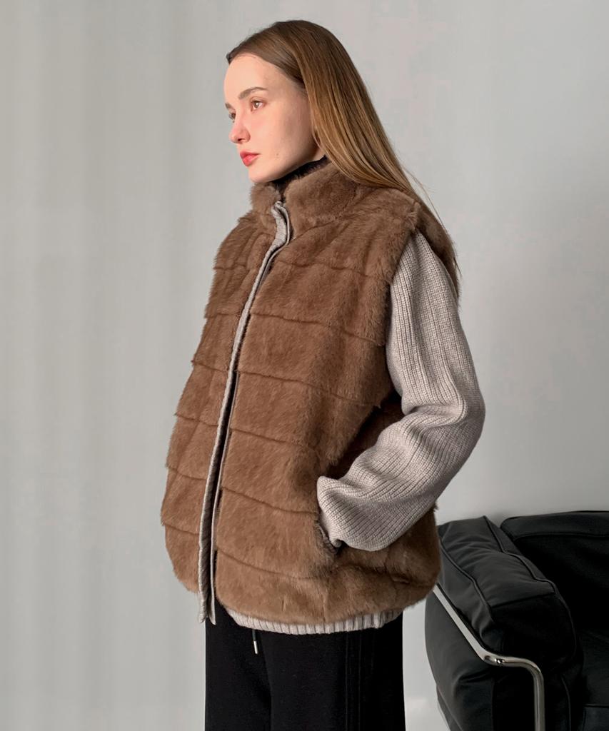 Vascara Faux Fur Knit Cardigan