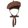 Brown Hat Tricot Ribbon Beret - Brown