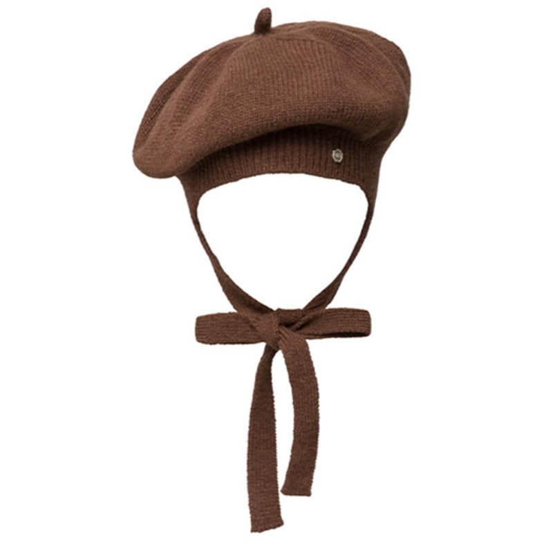 Brown Hat Tricot Ribbon Beret - Brown
