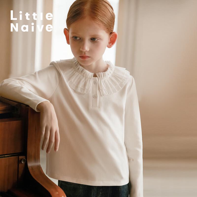Little Naive Girls  Ruffle Collar Long-Sleeve Cotton T-Shirt XXL
