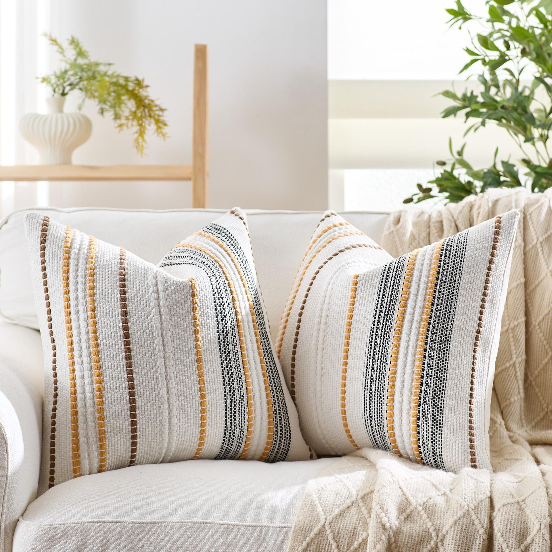 Jmg Clothing Unisex Boho Throw Pillow Covers Farmhouse Striped Square Cushion Cover Chenille Tufted Pillowcases For Home Living Room Couch Decor