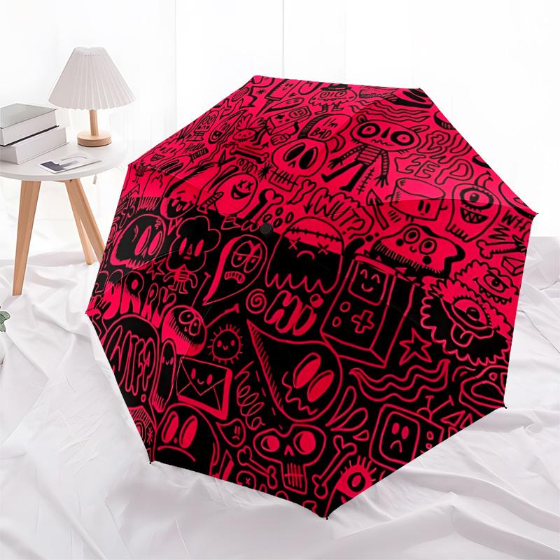 1pc Graffiti Art Automatic Open/Close Umbrella with Windproof, Functional Design, 8-Rib Sturdy Canopy, Durable Ribs,101