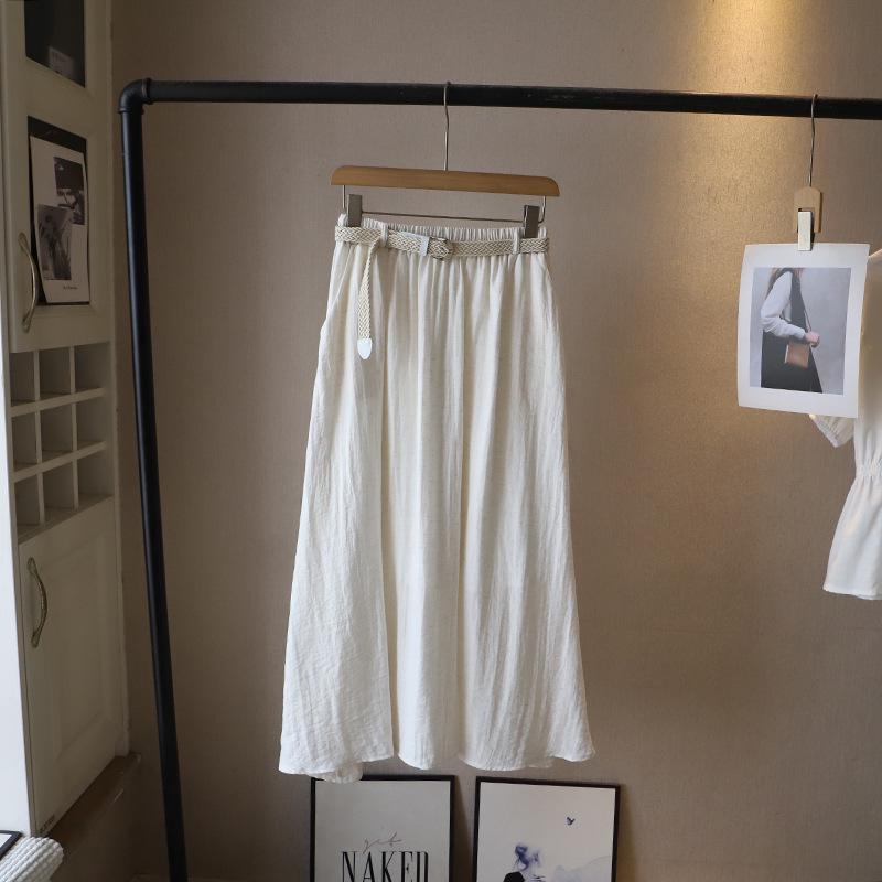 

Весна 2025 Юбка миди А-силуэта в корейском стиле с поясом - Женская повседневная длинная юбка One Size бежевый