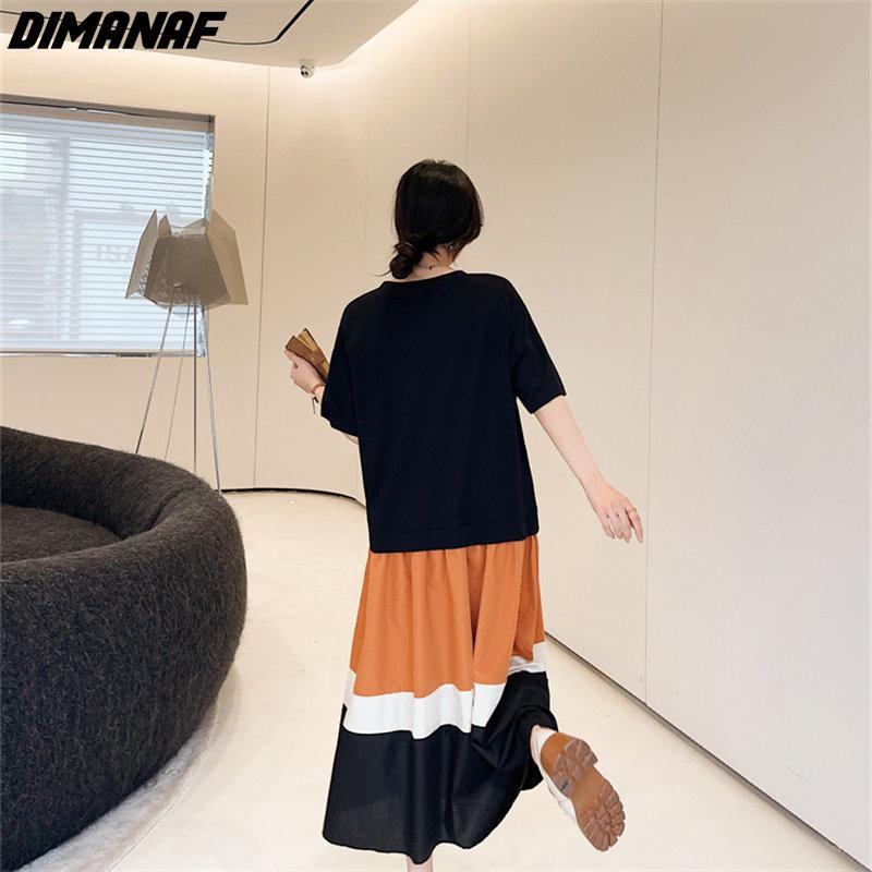 DIMANAF Plus Size New Summer Style Women Dress Patchwork Casual Loose Dress Holiday Long Dress Oversize 2024