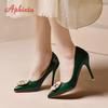 Aphixta Hot 10cm Stiletto Heels Pearl Buckle Gradient Pumps Women Shoes Patent Leather Super High Pointed Toe Super Big 48 49 50