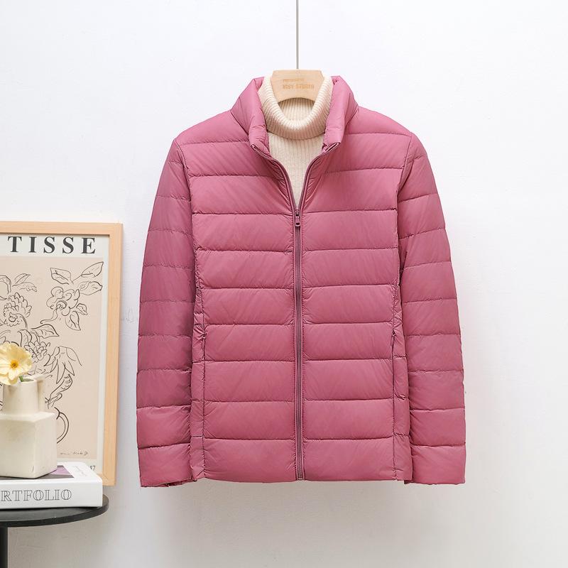 Damen Leichte Koreanischer Stil Stehkragen Kurze Daunenjacke, Übergröße, Weiße Entendaunen, Trendig K-8711