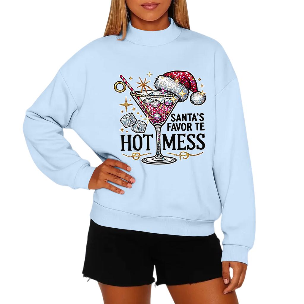 Ladies' Fashionable Casual Round Neck Long Sleeved Christmas Printed Hoodie