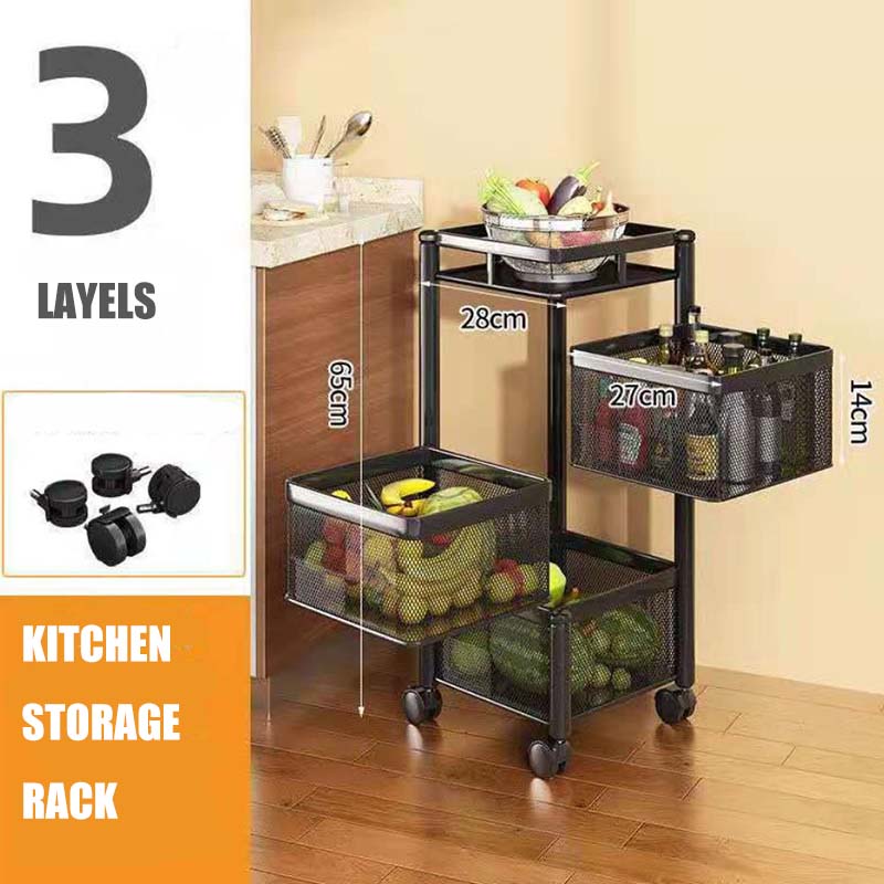 Küchen-Gemüseregal, mehrschichtig, bodenstehend, quadratisch, drehbar, Lebensmittelaufbewahrung, Regal, Korb, Obst, Abfluss, Spüle mit Rad, Küche, Badezimmer, Organizer