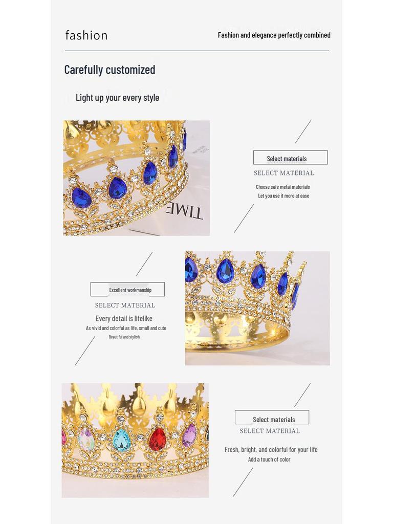 Elegant Rhinestone Alloy Crown Tiara: Exquisite Retro Bridal Headpiece & Hair Accessory