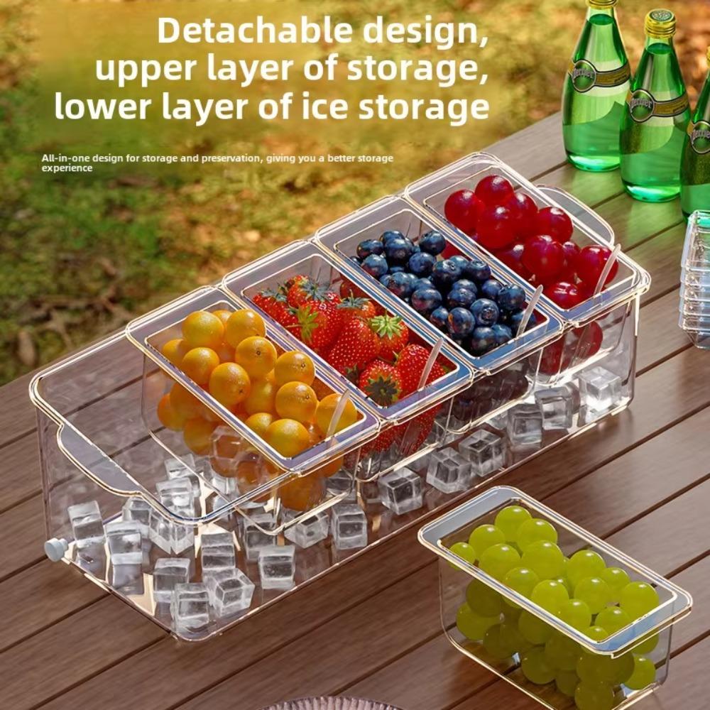 Ice Chilled 5 Compartment Condiment Server Organizer Garnish Tray with Lids Outdoor Clear Dispenser Removable Fruit Serving Tray