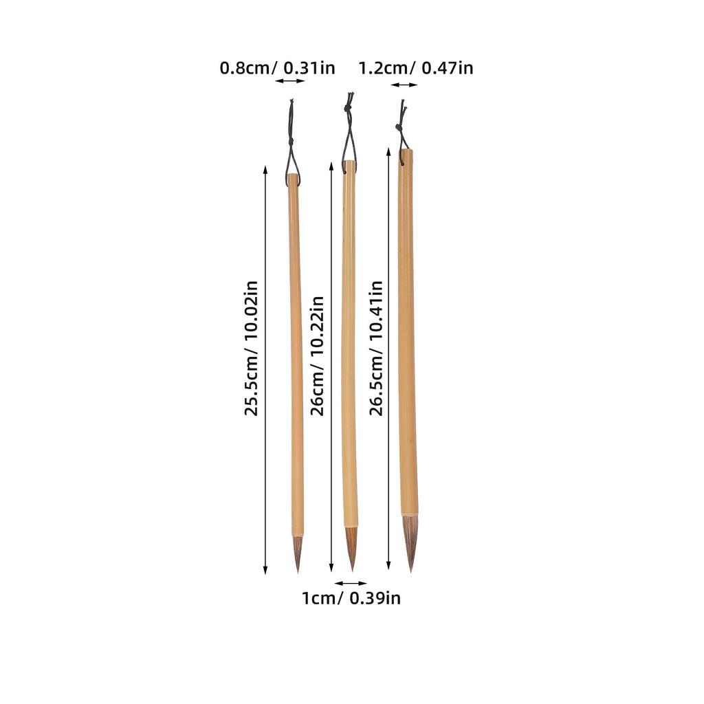 3Pcs Chinese Calligraphy Brush Set Bamboo Handle Wolf Hair Ink Painting Brushes for Calligraphy Drawing Japanese Watercolor Art