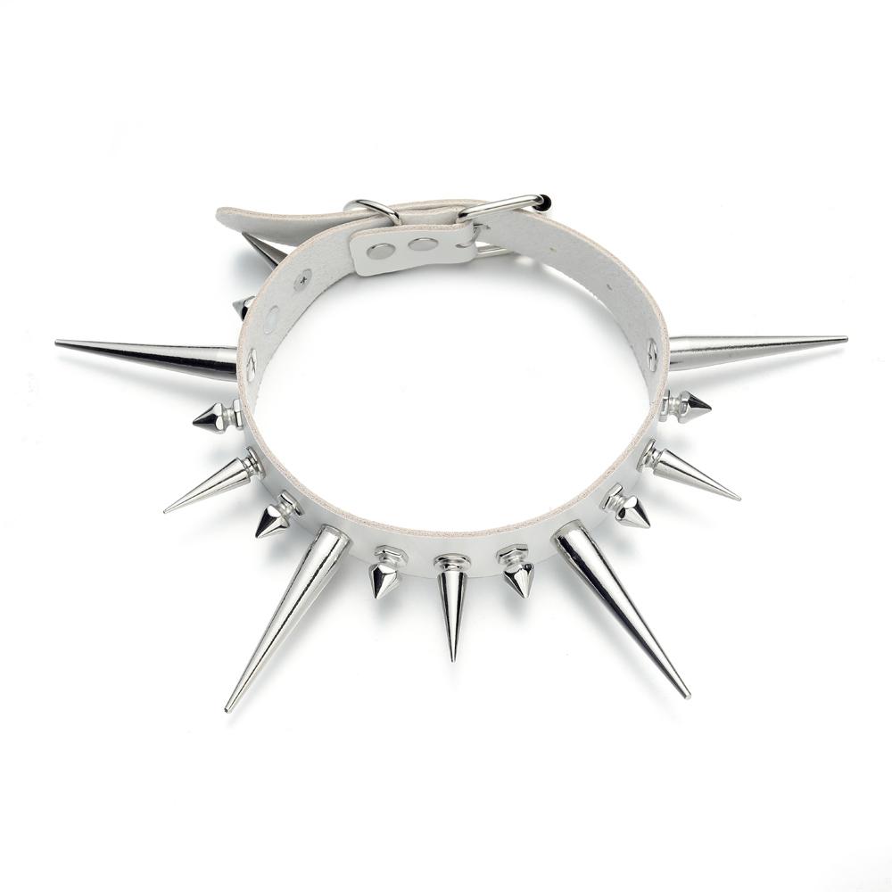 Long Spike Choker Punk Faux Leather Collar For Women Men Cool Big Rivets  Studded Chocker Goth Style Necklace  Accessories