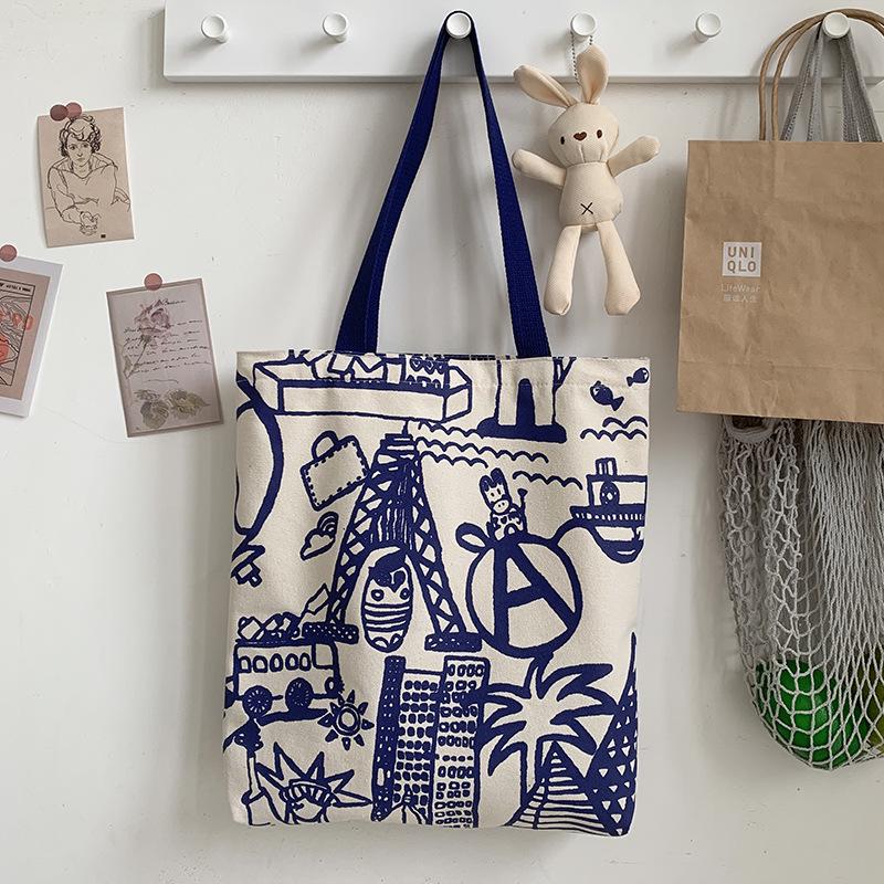 Summer Canvas Tote: Zippered Shoulder Bag for Shopping, Snacks, Laptop & School