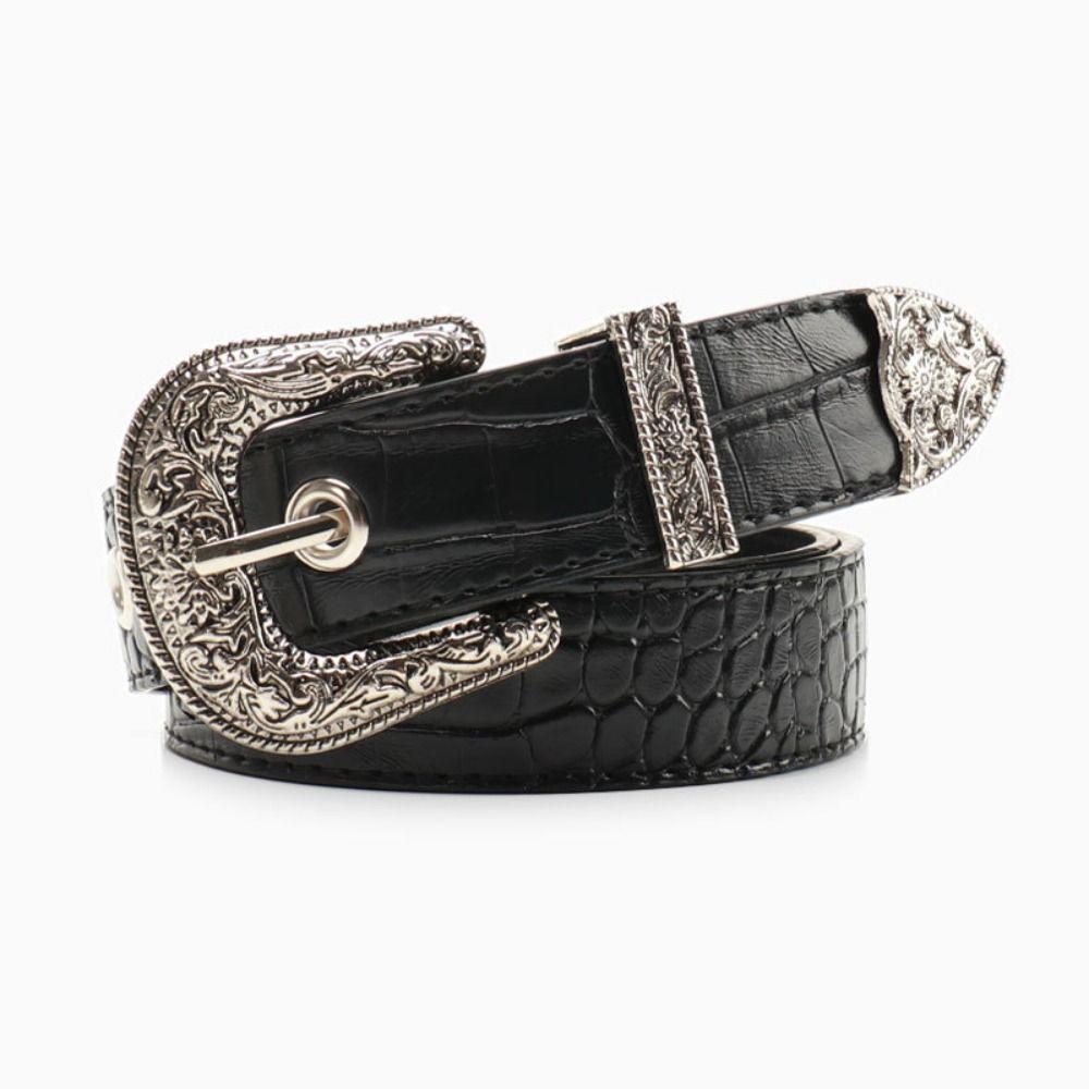 Girdle Retro Women's Belt Pin Buckle Embossed Belt Casual Carved Buckle Belt