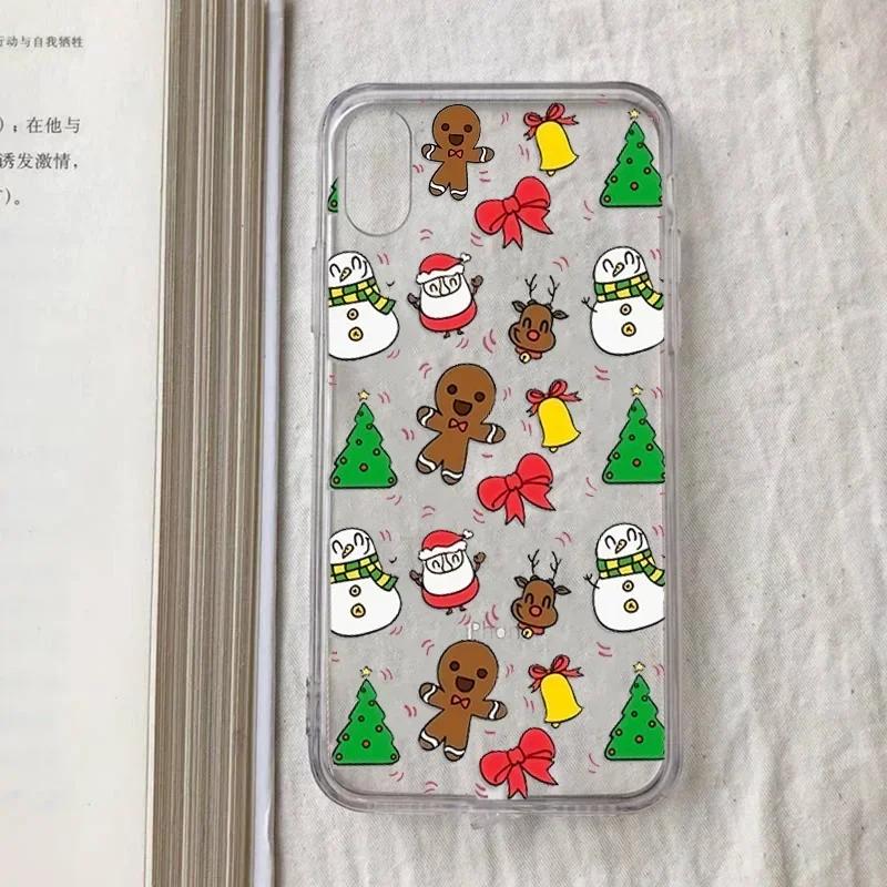 New Year Merry Christmas Phone Case For iPhone 16 15 14 13 12 11 Pro Max Mini 7 8 Plus SE Clear Coque Shell Cartoon Cover Fundas