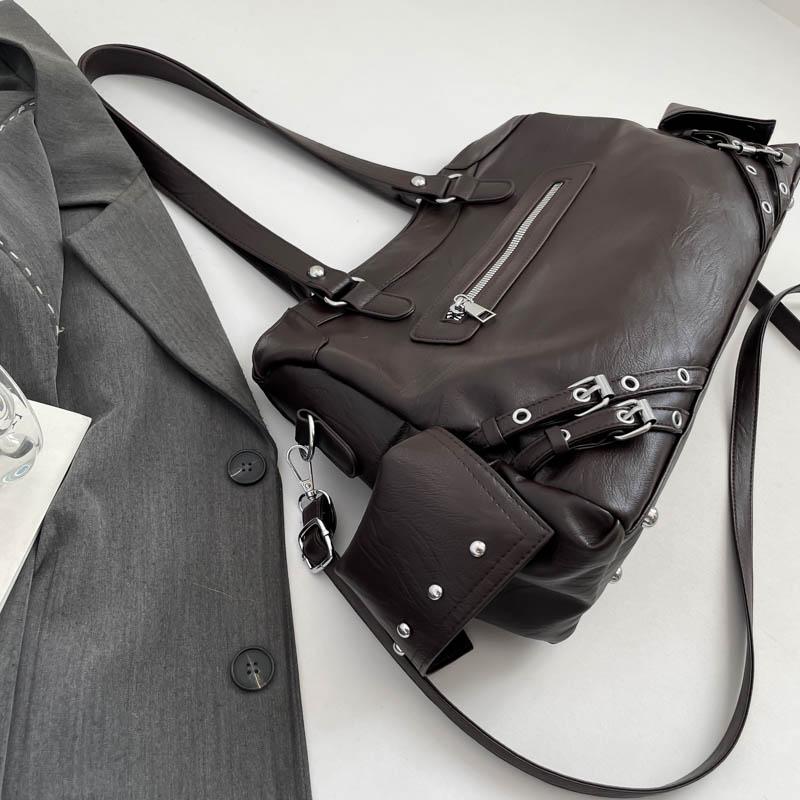 Leather Tote Bag Women's Fashion Shoulder Bag with Front Zip Pocket and Adjustable Crossbody Strap