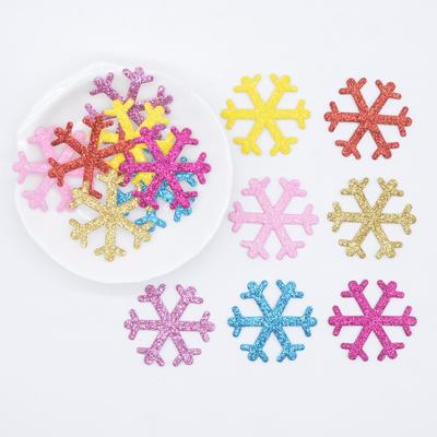 60 sztuk 32mm brokatowe skórzane naszywki w kształcie płatków śniegu Scrapbooking DIY Stick na Flatback Decor akcesoria dekoracyjne