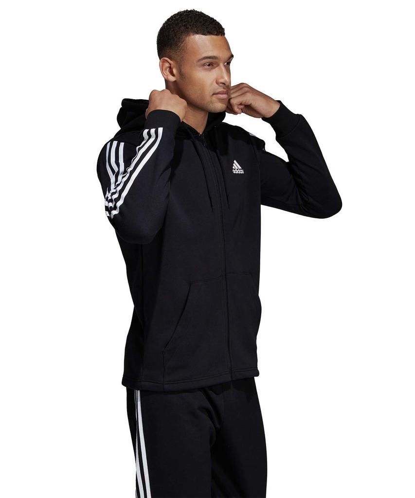Adidas MUSTHAVES Sweatshirt Training Größe Größe Herren 3-Streifen Full-Zip (Fleece-Futter) Tragen, FSD66, Schwarz/Weiß (DT9896), J/L (Japan L)