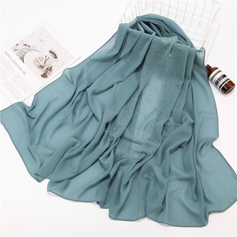Women Chiffon Scarf Hijabs For Women Leaf Diamond Crystal Scarf Hijab Shawls Wraps Muslim Fashion Hijab Scarf Ramadan Shawl