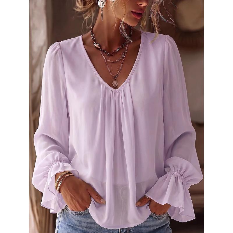IHUASU Bluse e Camicie Casual da Donna con Scollo a V e Maniche Lunghe