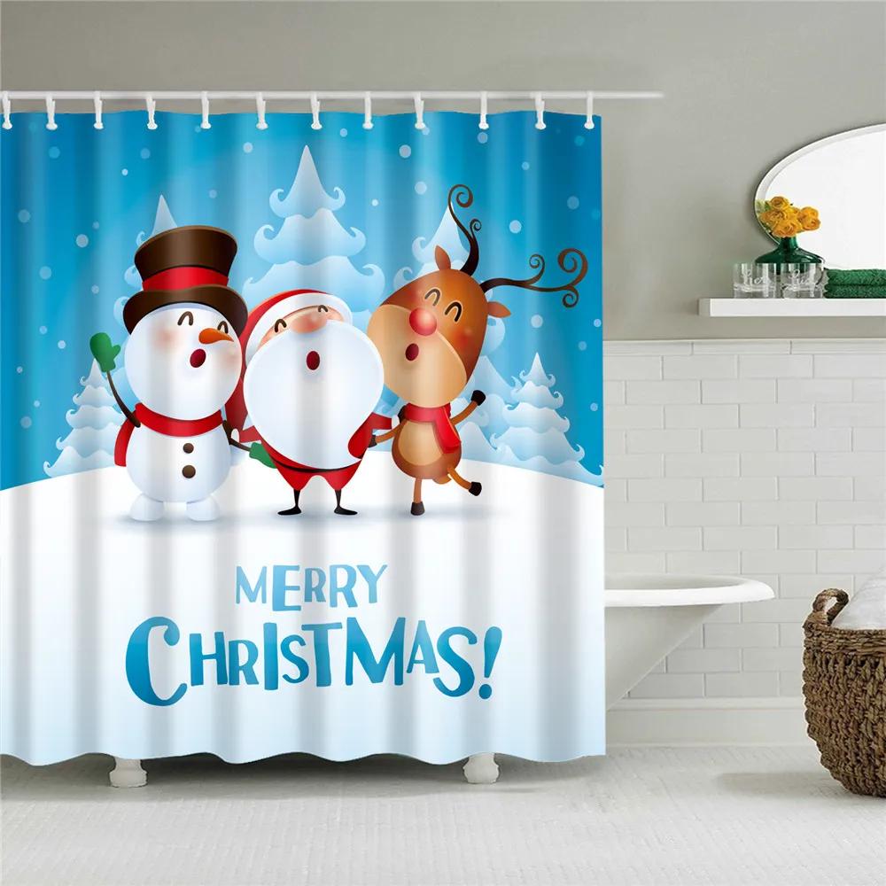Wesołych Świąt Święty Mikołaj Snowman Happy Halloween Zasłony Prysznicowe Zestaw Zasłon Łazienkowych Wodoodporny Poliester z Hakami