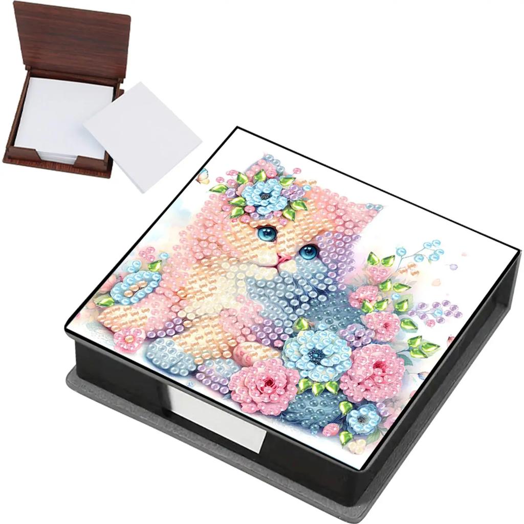 Cross Leather Gem Painting Memo Pad Holder Mosaic Kit Diamond Art Note Box with 160 Sheets of Paper for Adults Beginners