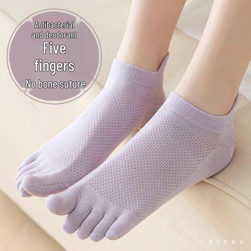 Women's Summer Cotton Mesh Breathable Five-Toe Socks - Antibacterial & Anti-Athlete's Foot