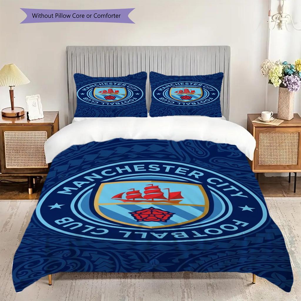 Manchester City Football Club Emblem Three-piece set (1 * duvet cover + 2 * pillowcase, without core) 2DFlat Soft and comfortable Bedding set