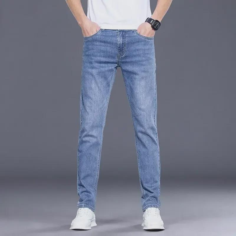2024 Herren Slim Straight Stretch Blaue Eisseidenjeans