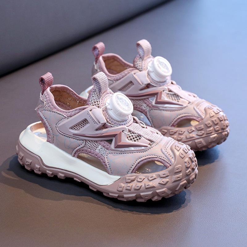 Students Sports Sandals Non-slip Soft Sole Kids Running Shoes Rotating Button 2025 Summer New Children Casual Sneakers Trendy