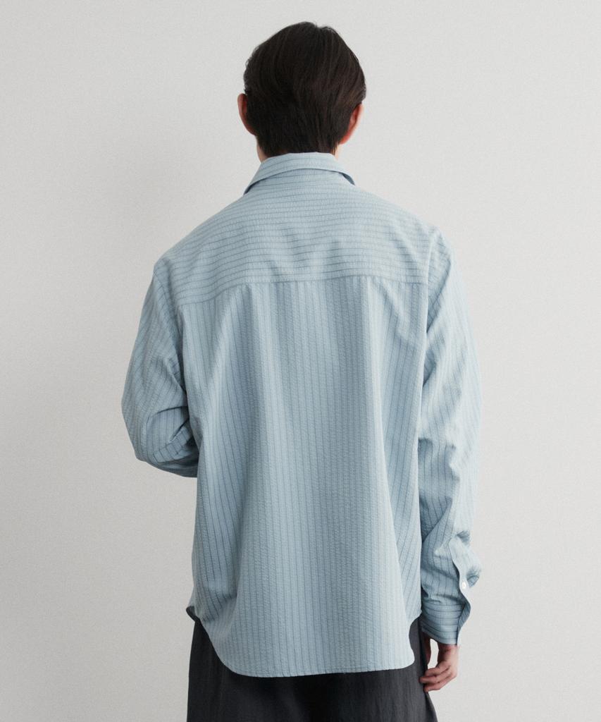 Le Mad One Pocket Normal Striped Shirt - Blue