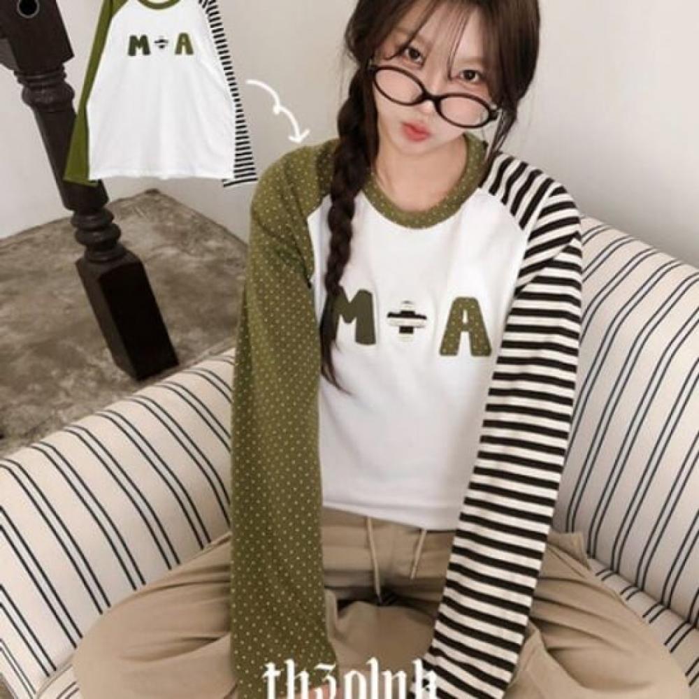 The Pink Women S DoT STripe PaTch Long Sleeve T ShirT