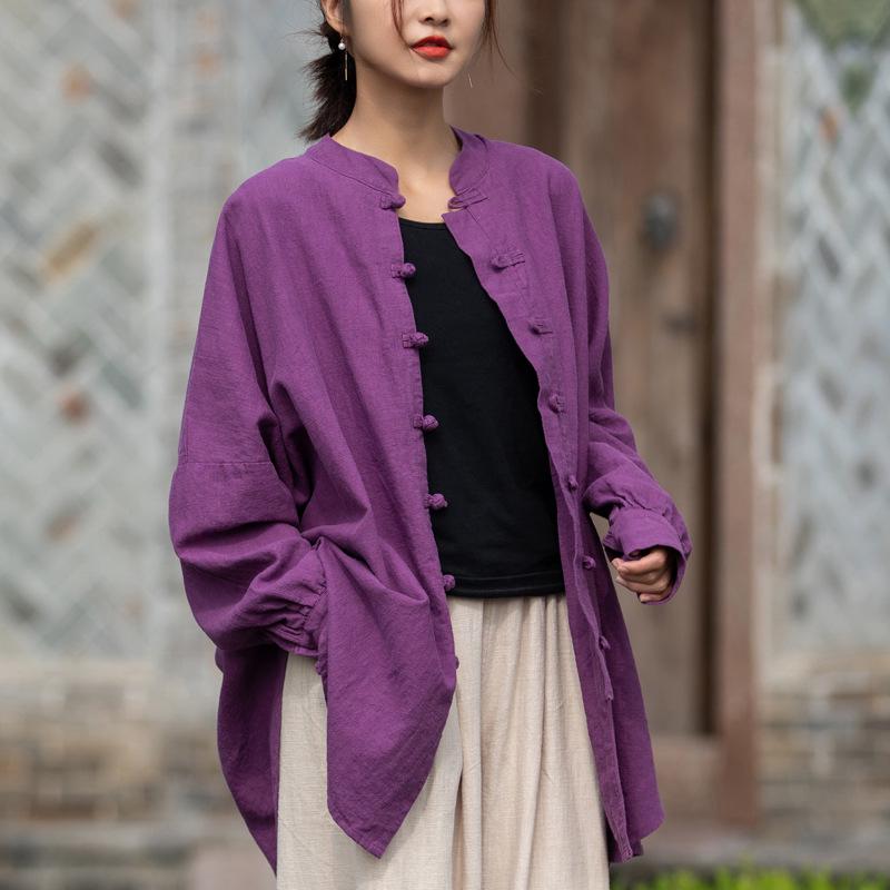 Women's Zen-Style Frog Button Cardigan: 2025 Autumn Cotton Linen Blend