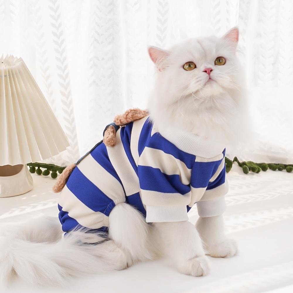 Pet Autumn and Winter Striped Bear Quad Dog Cat Clothing Small and Medium Puppy Teddy Loungewear