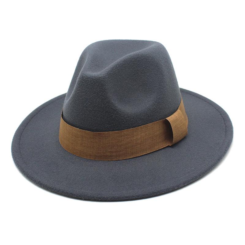 Fashion Blogger With Brown Wool Jazz Hat Vintage Big Brim Felt Top Hat