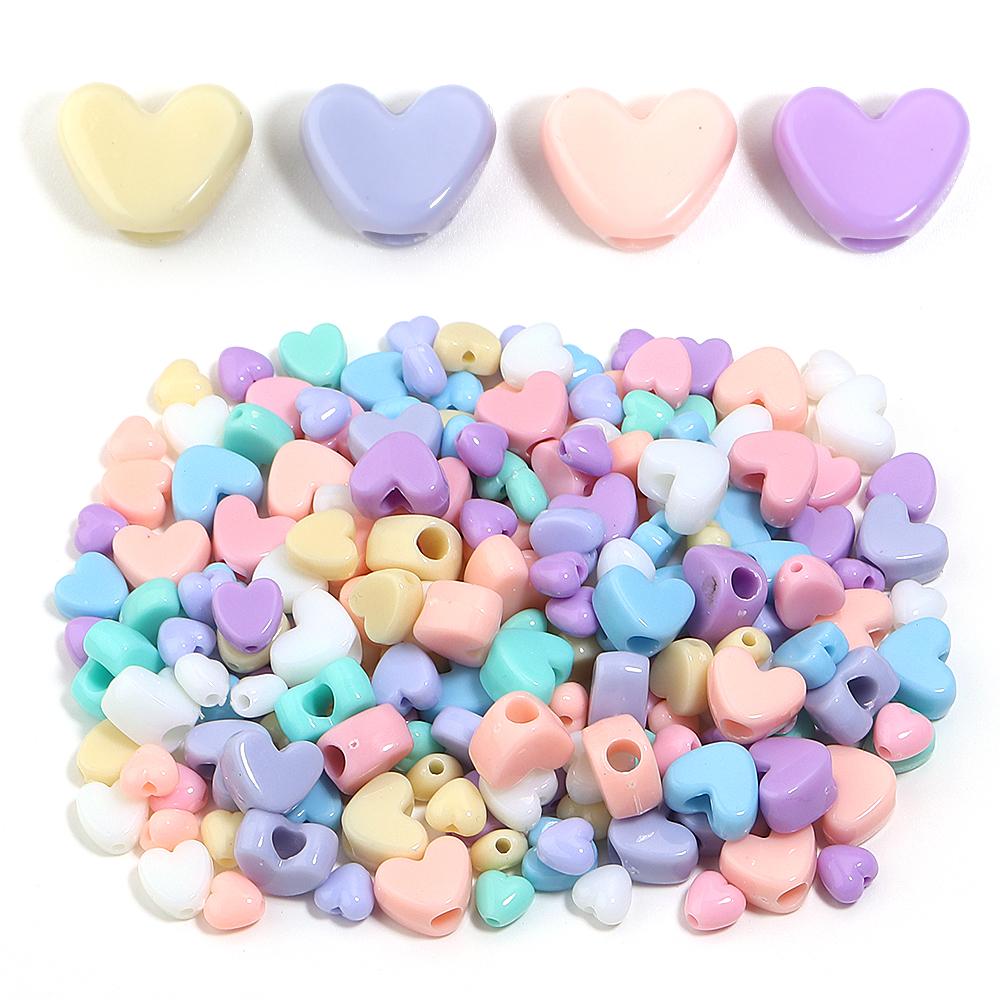 100pcs/lot Mixed Color Heart Shaped Beads Big Hole Loose Spacer Acrylic Beads For DIY Charms Bracelet Necklace Jewelry Wholesale