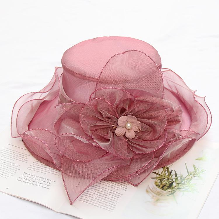 Summer Mesh Sun Hat Organza Flower Pot Hat Big Brim Foldable Beach Sun Hat Children