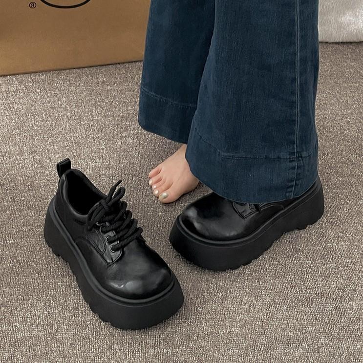 Black British Style Platform Small Leather Shoes Women's Autumn 2025 New Versatile Skirt Heightening Round Head Mary Jane Single Shoes