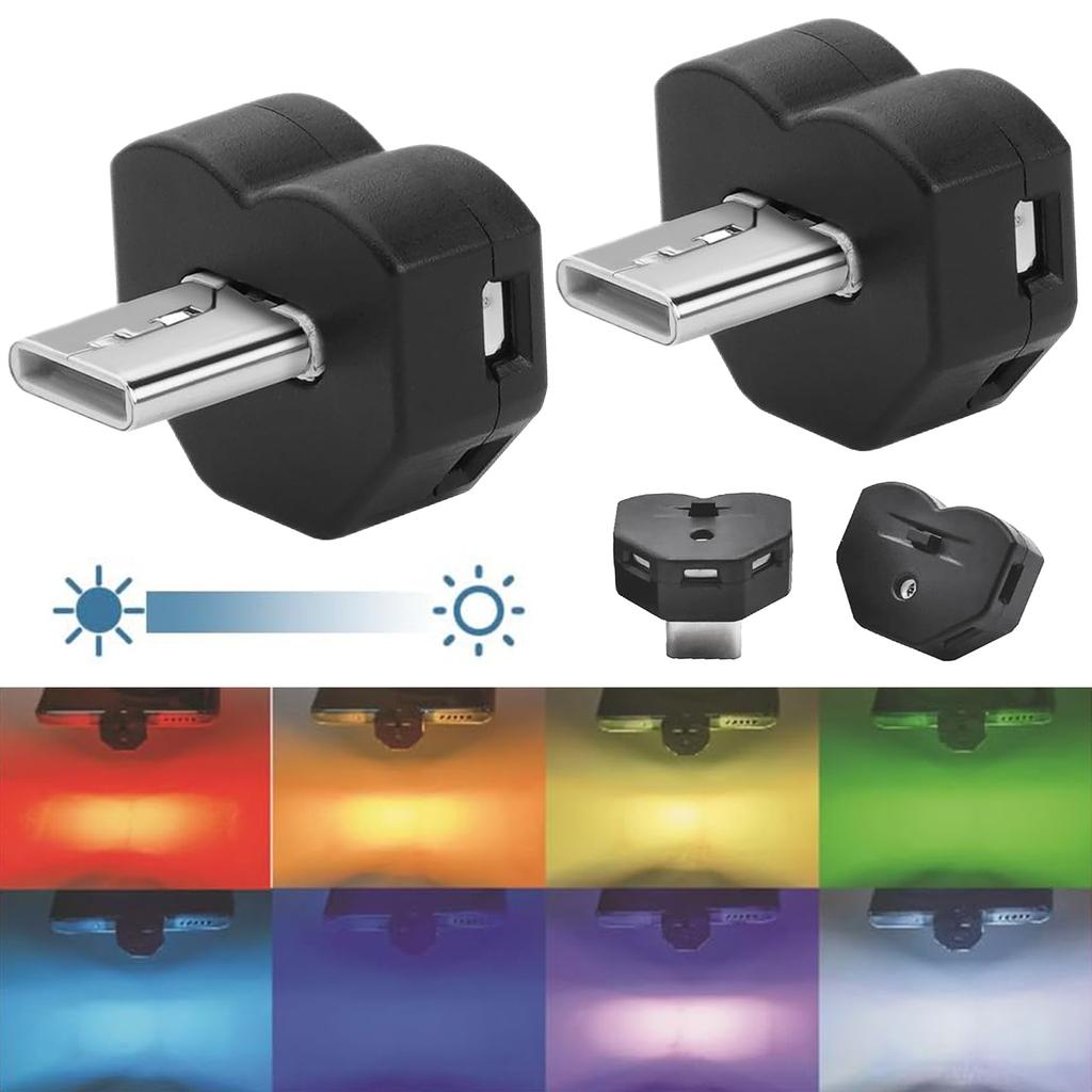2x Auto USB Umgebungs Licht 8-Farben Farbverlauf Mini Bunte Led USB C Urlaub Party Laptop Atmosphäre Innenraum Auto Center Konsole