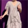 Women's V Neck Short Sleeve Maxi Dresses Loose Fit High Waist A Line Casual Sundress